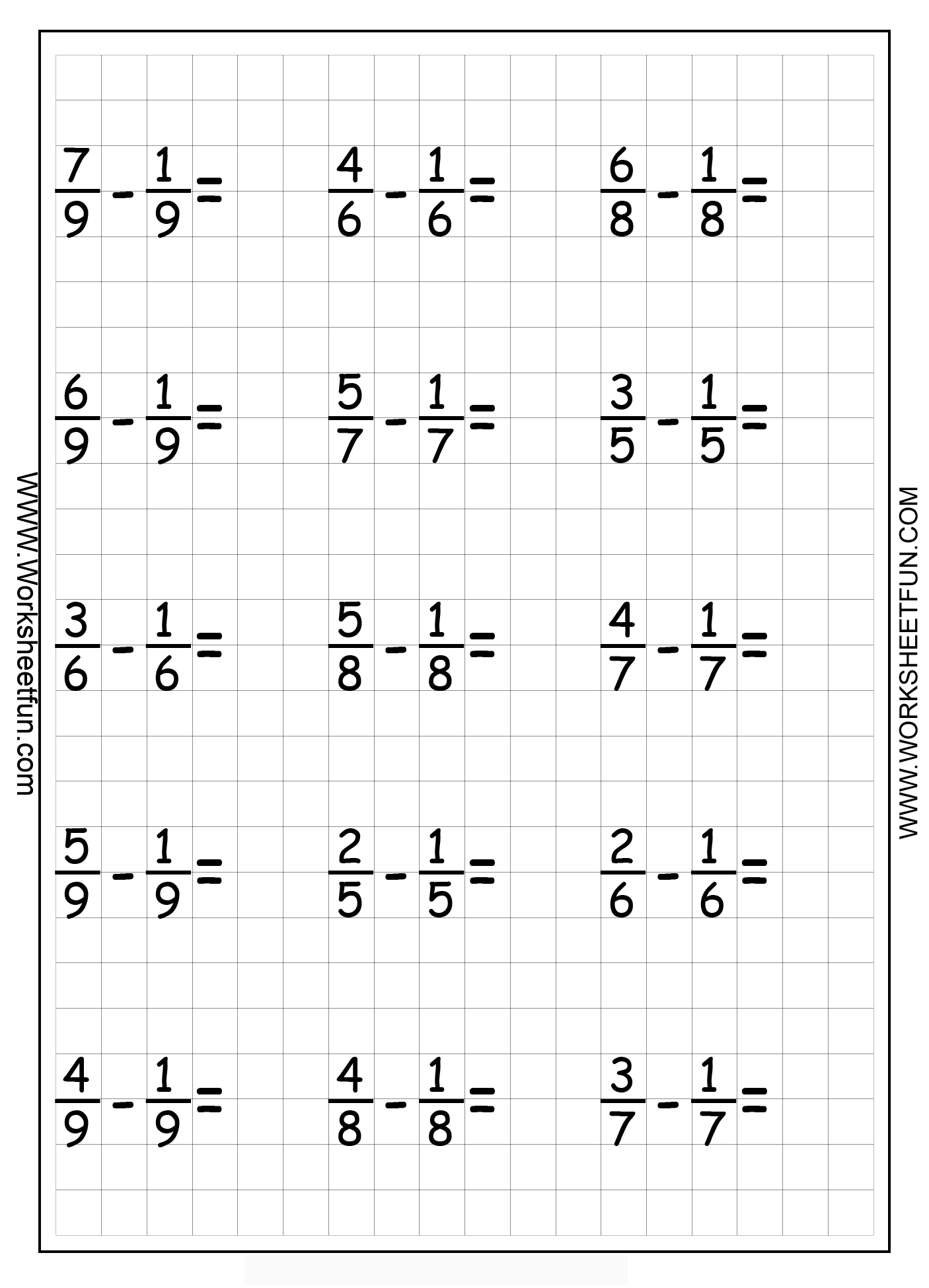 Subtracting Fractions Worksheets