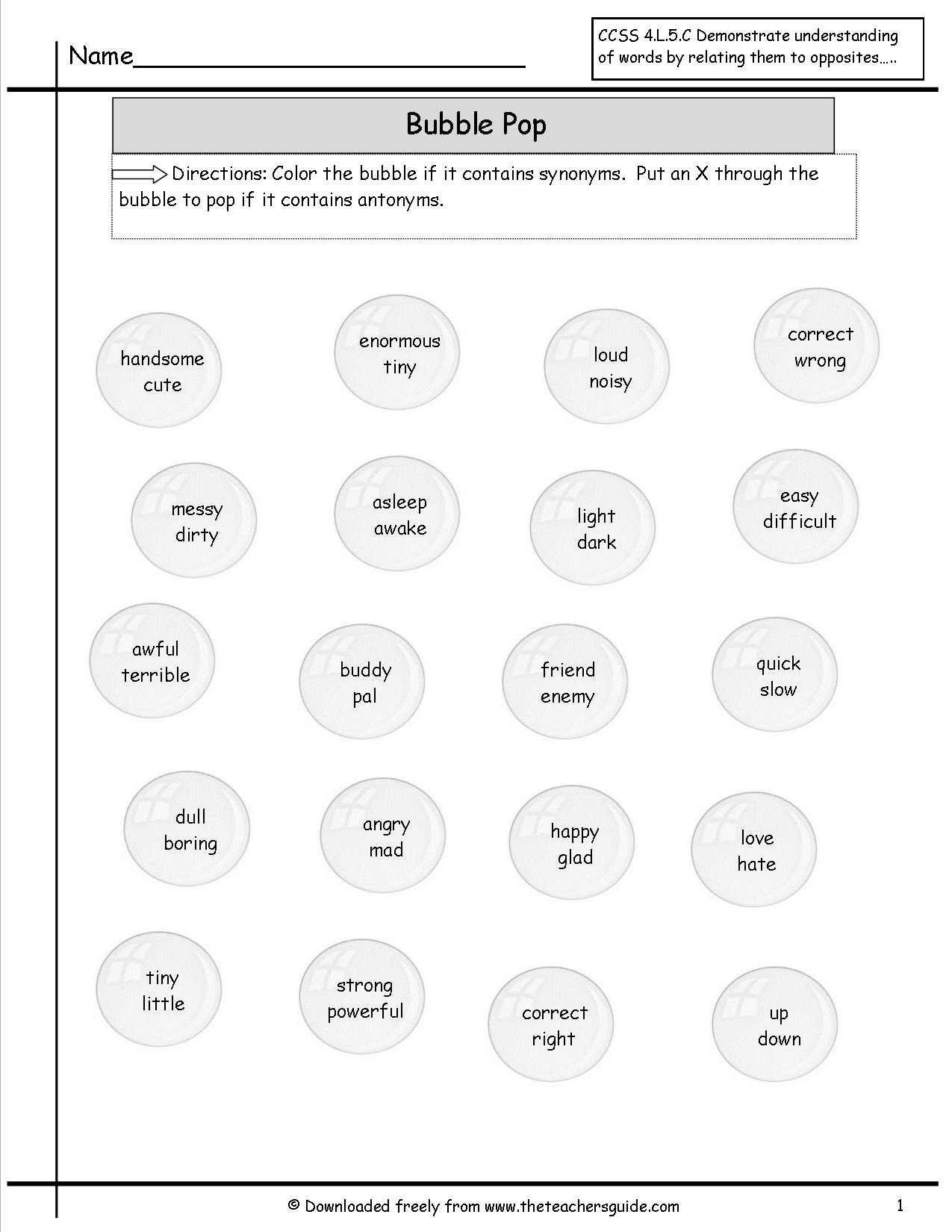 Synonyms and Antonyms Worksheets