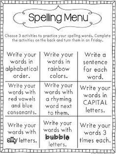 2nd Grade Spelling Word Homework Ideas