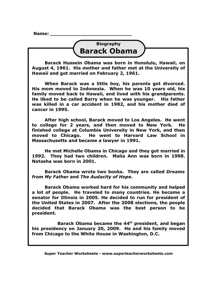 Barack Obama Biography Worksheet