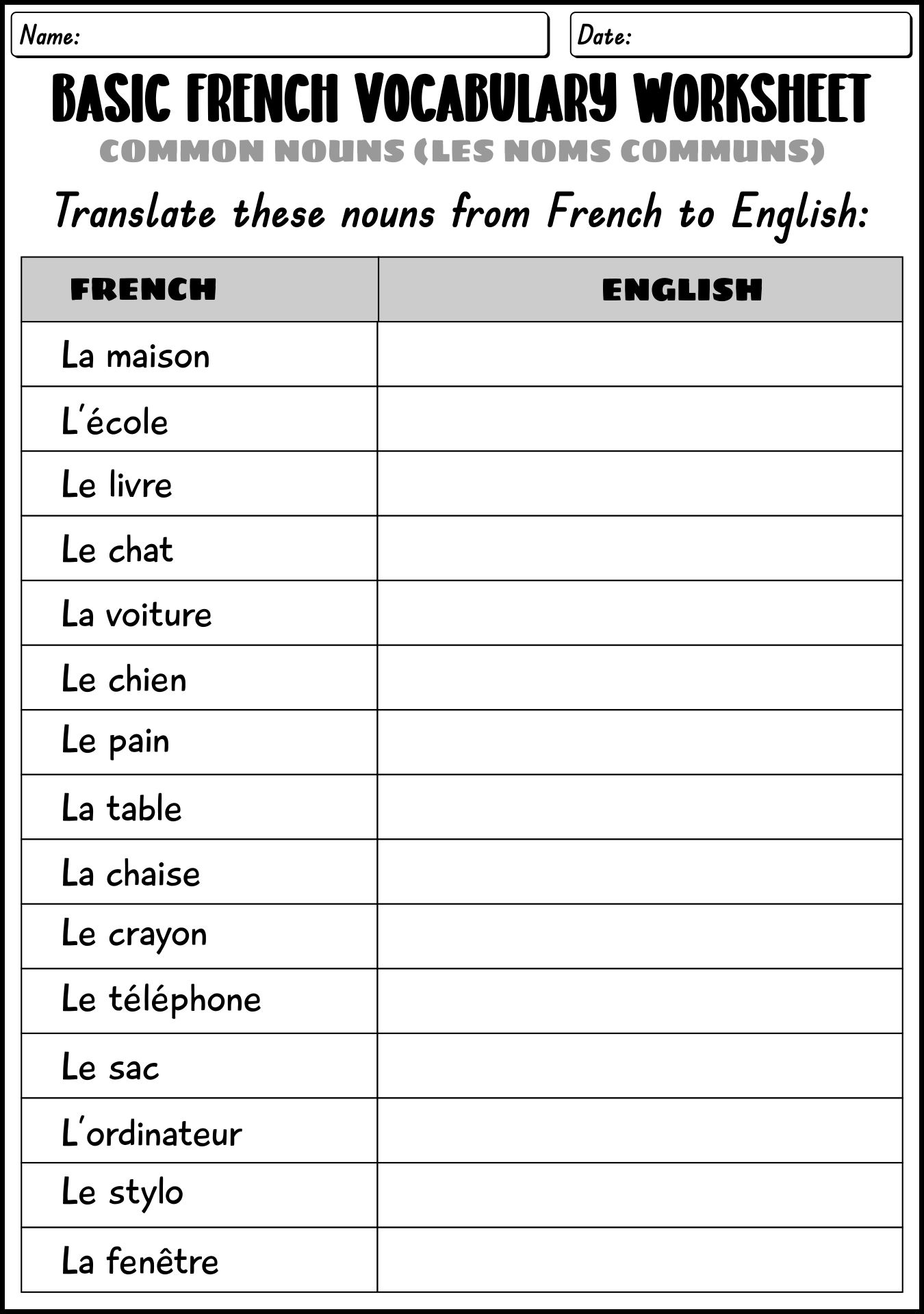 11 Beginning French Worksheets Worksheeto