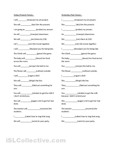 Blank Spanish Present Tense Worksheets