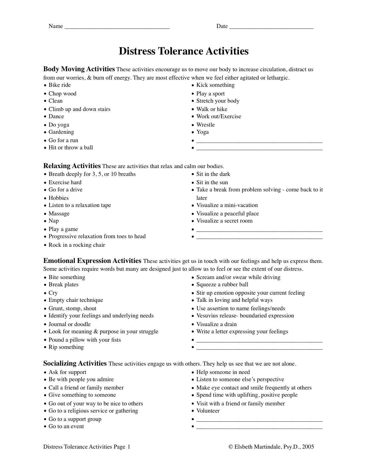 DBT Distress Tolerance Worksheets