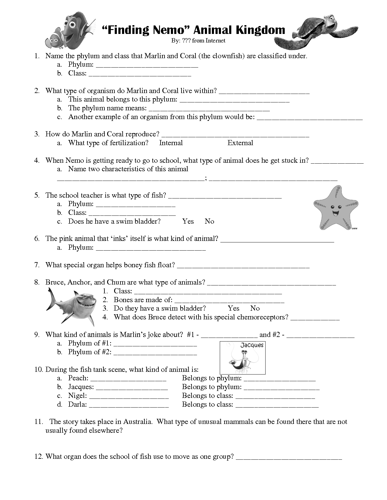 15 Finding Nemo Worksheets With Answer Key Worksheeto