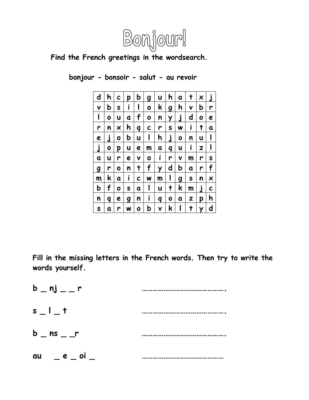 Printable Worksheets For French