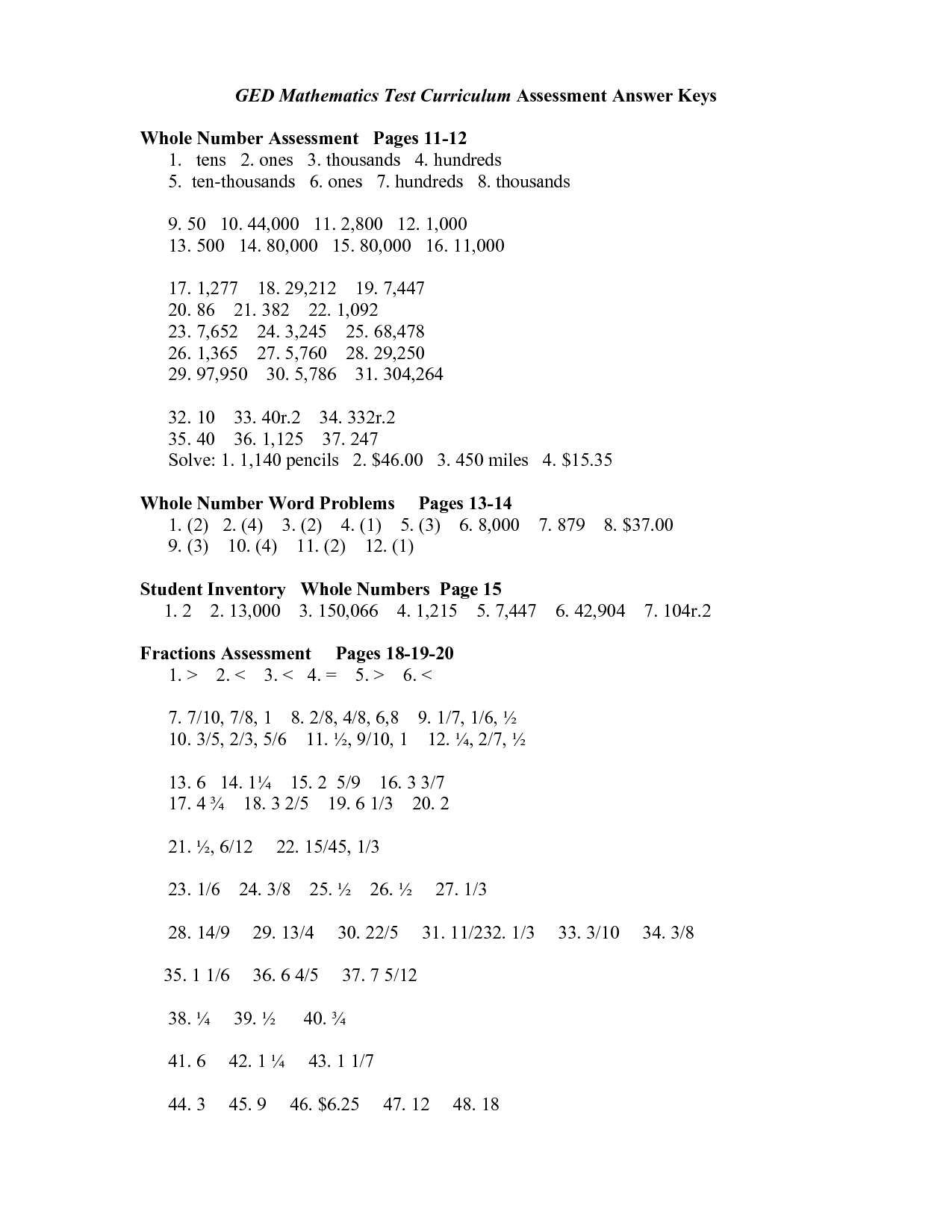 GED Math Practice Test Answers