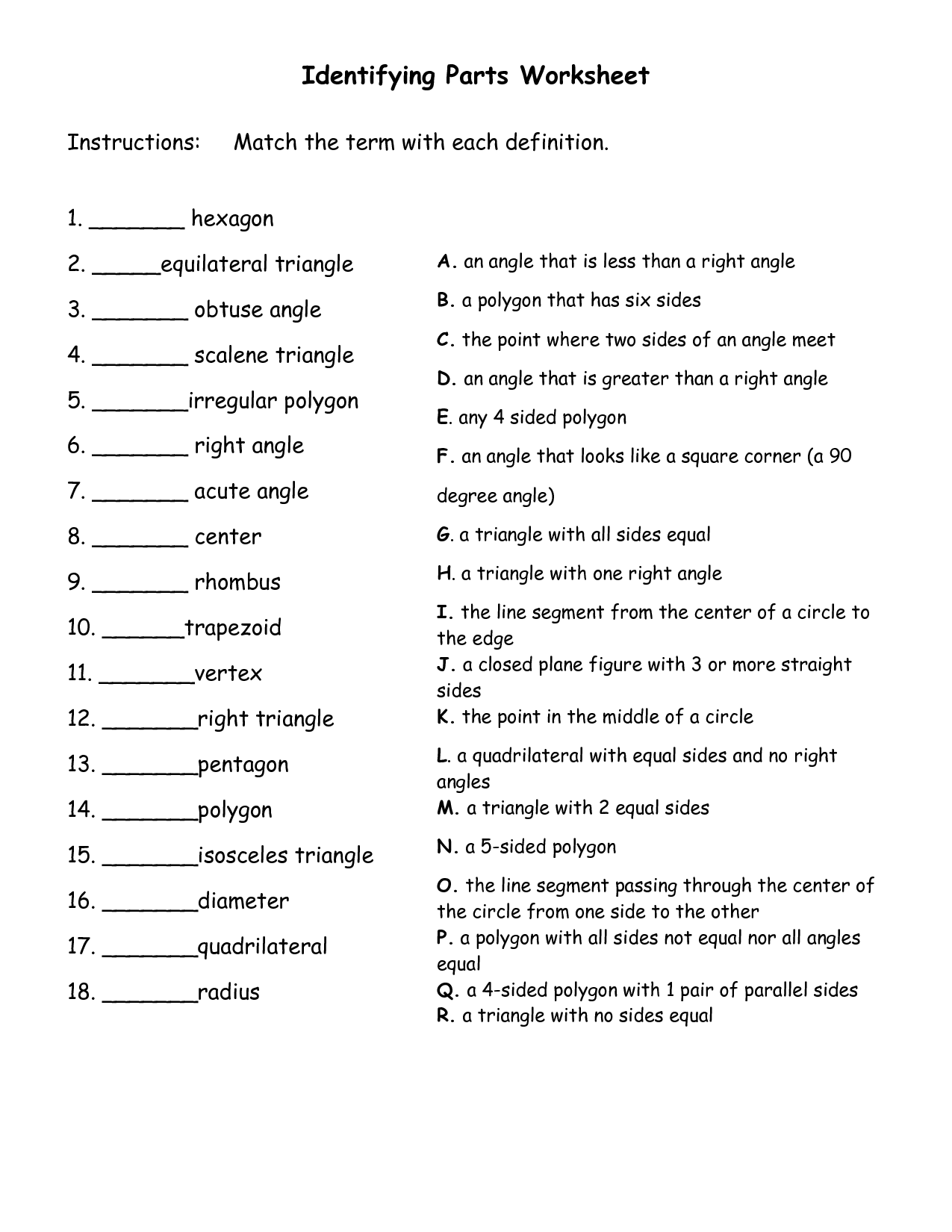 parts of speech worksheet review