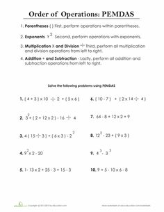 Order of Operations Worksheets 5th Grade