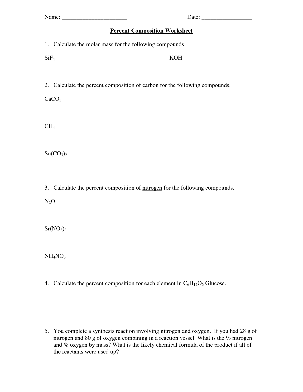 8 Percent Composition Worksheet Answer Key Worksheeto