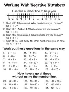 Positive and Negative Numbers Math Worksheets