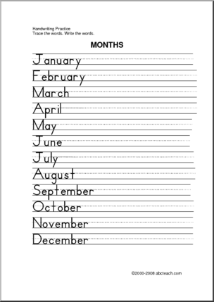 Practice Handwriting Worksheets Months of the Year