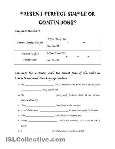 Present Perfect Continuous Worksheet