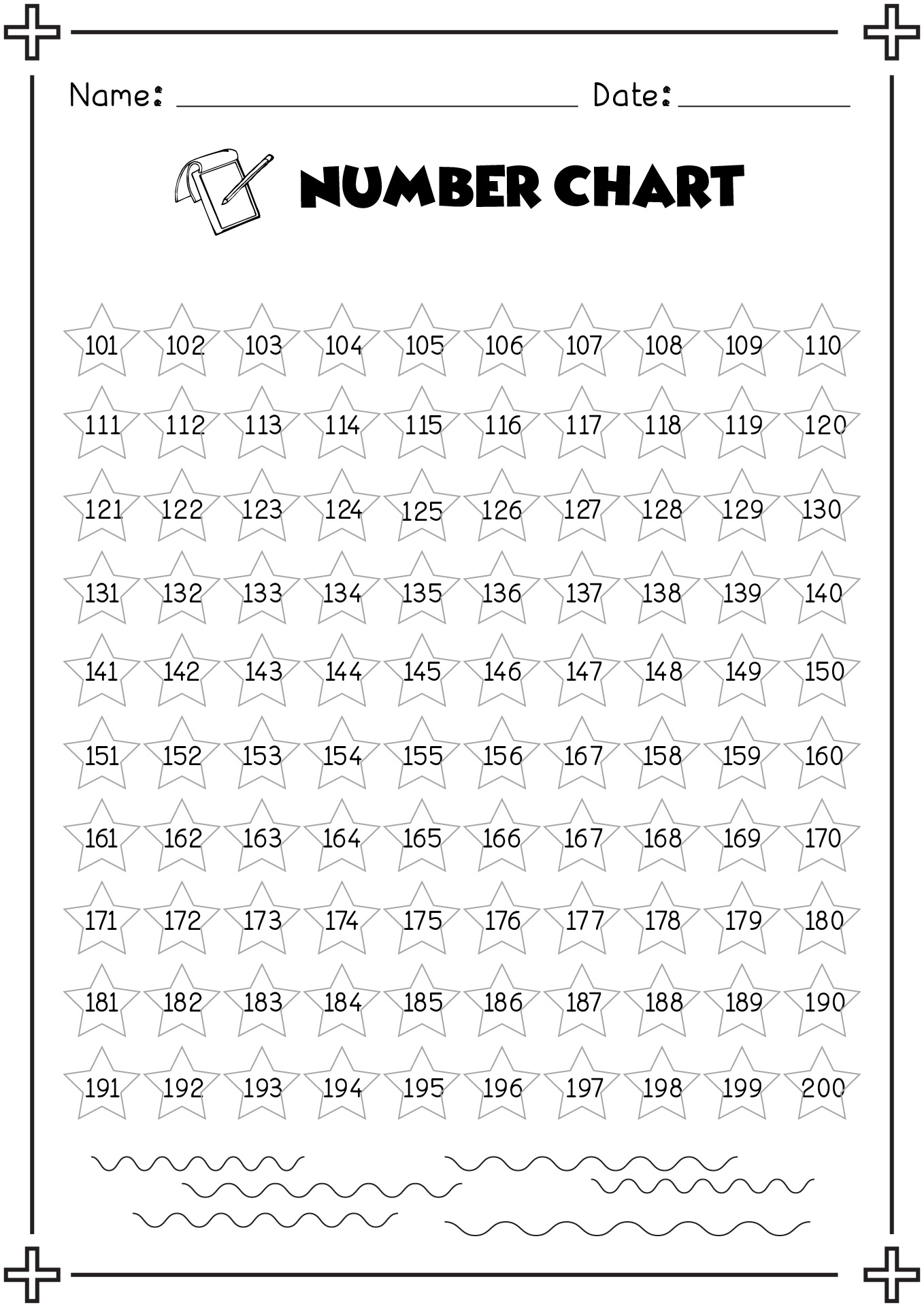 Printable Number Chart 100 200