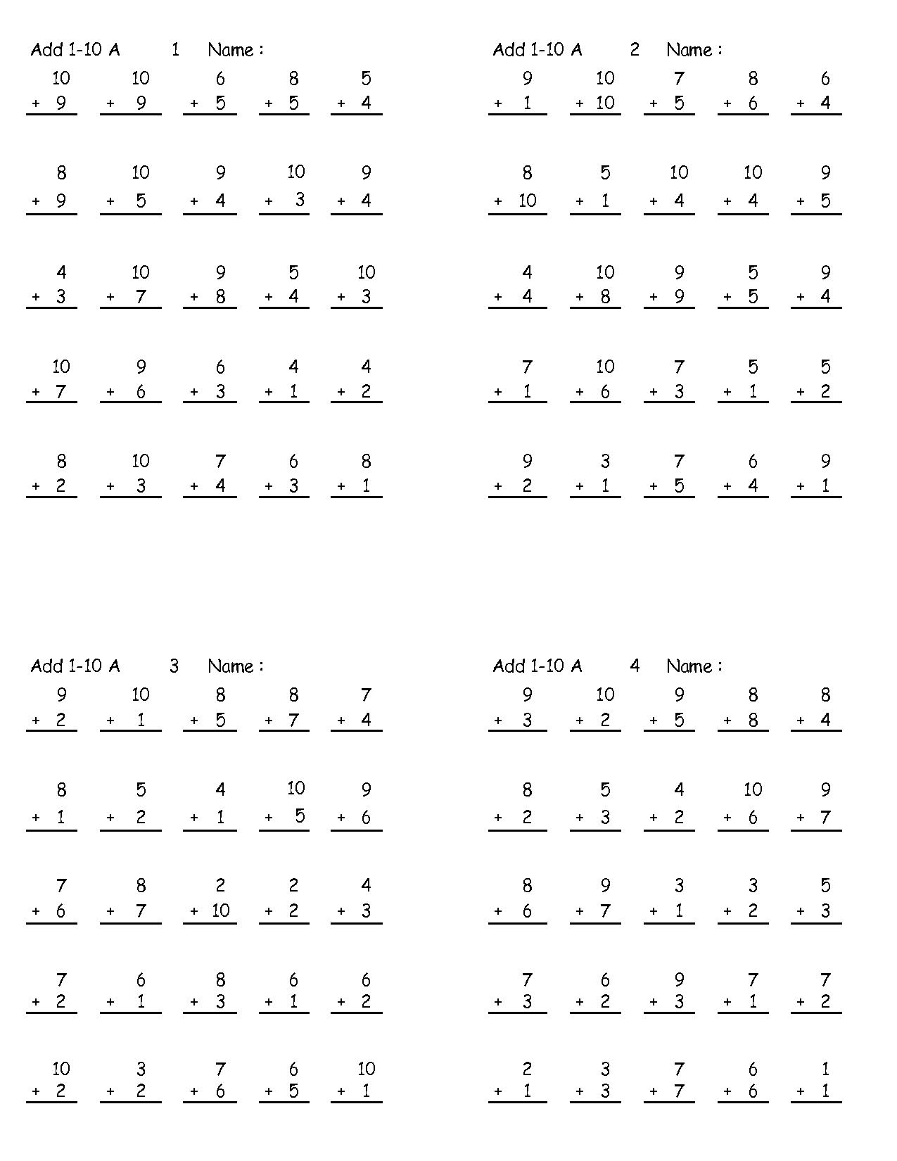 Printable Rocket Math Addition Worksheets