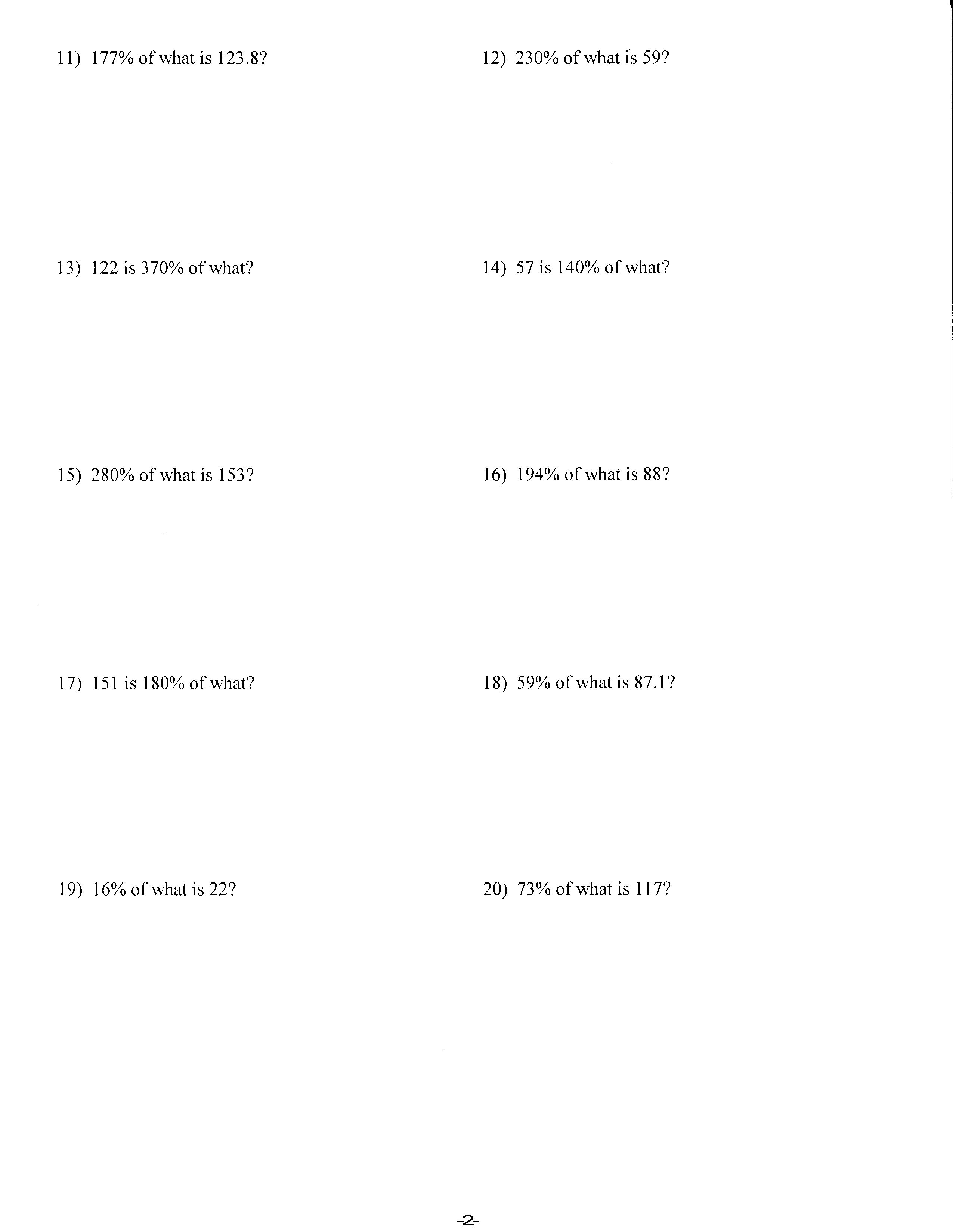 Worksheets Finding the Percent of a Part