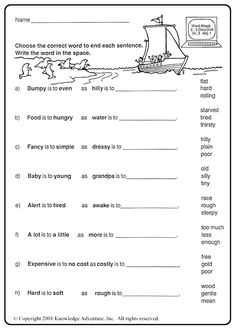 4th Grade Analogies Worksheets
