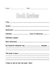 book review worksheet islcollective