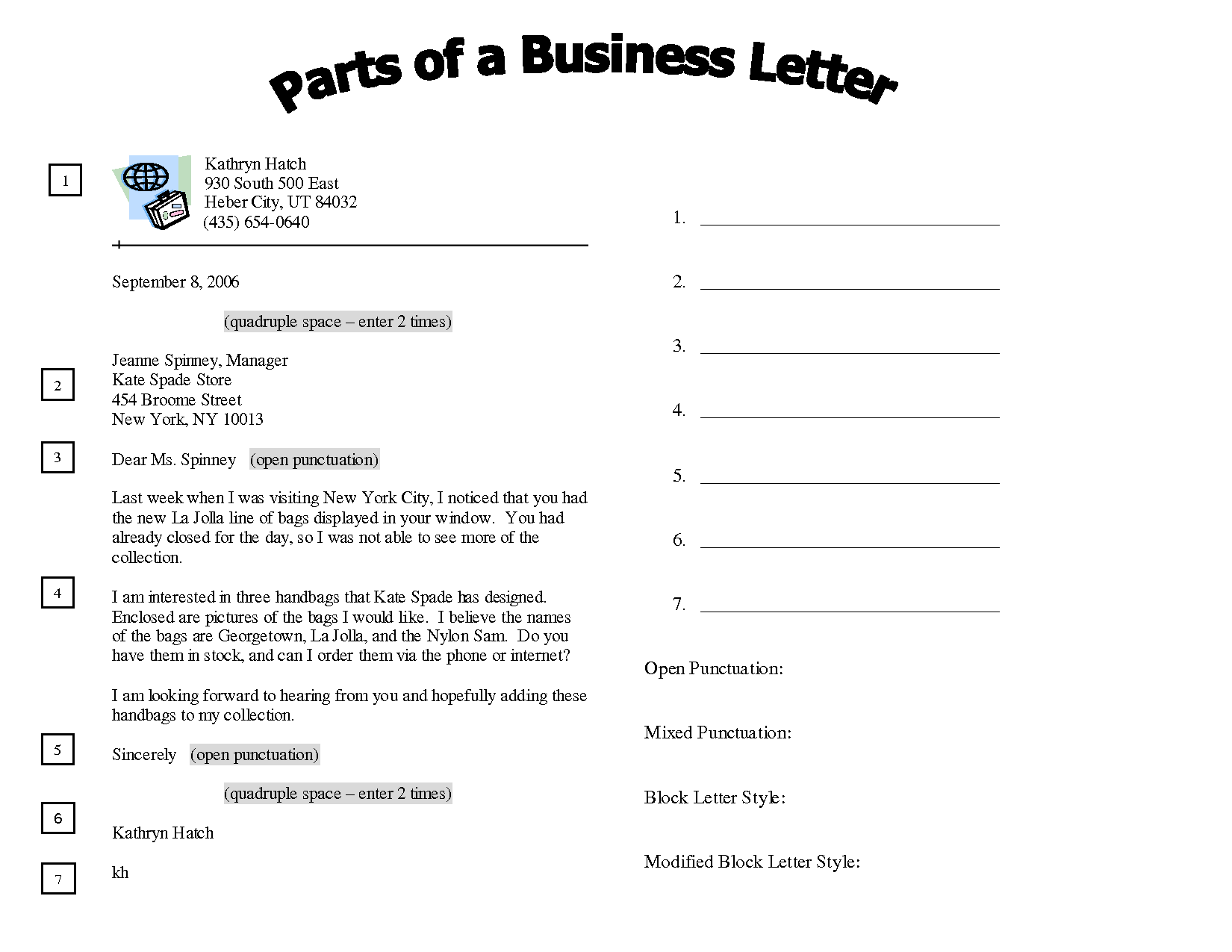 14 Parts Of A Business Letter Worksheet Worksheeto