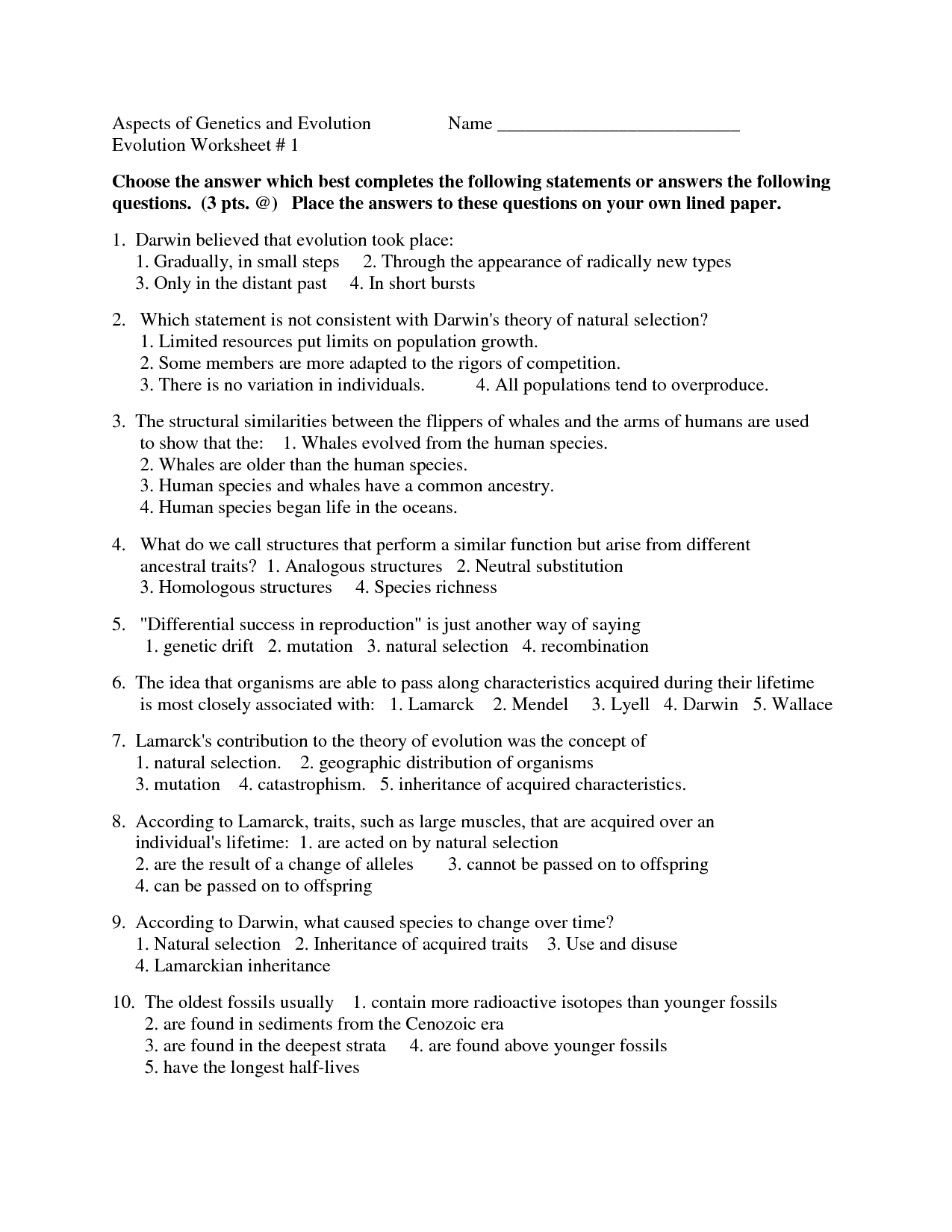 Evolution Review Worksheet Answers Key