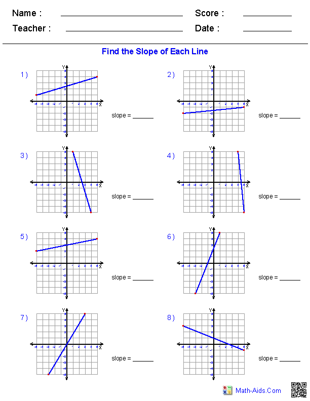 Finding Slope of Line Worksheet