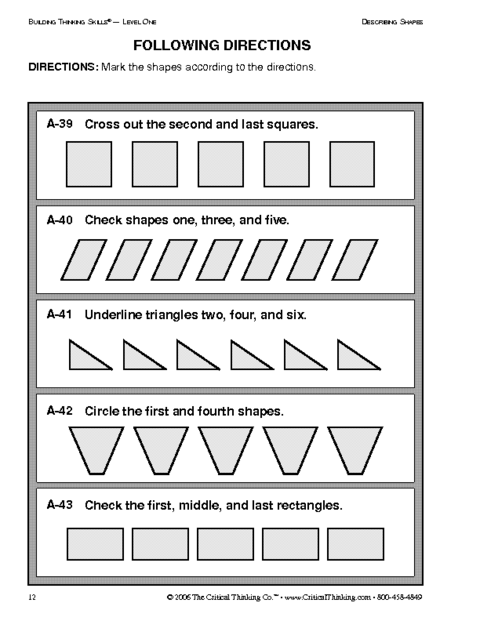 Following Directions Worksheets