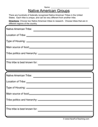 Native American Groups Worksheet