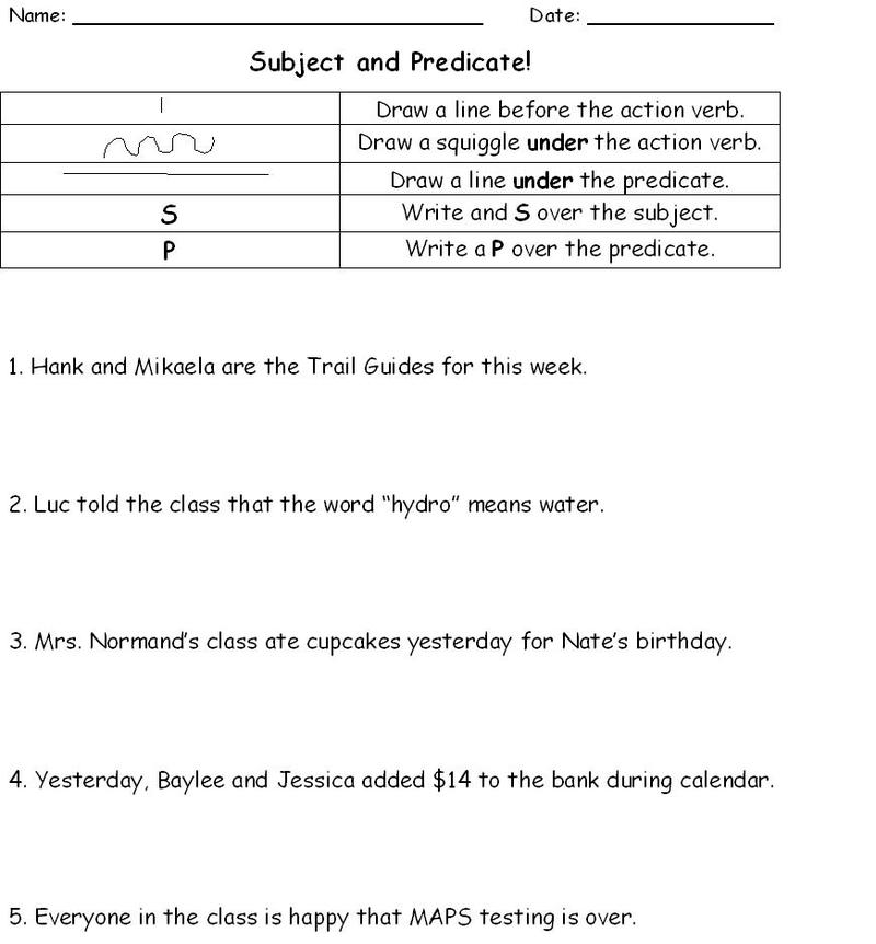 Subject and Predicate Worksheets