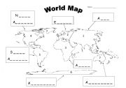 World Map Continents and Oceans Worksheet