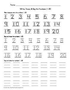 Write Numbers 1 20 Worksheets