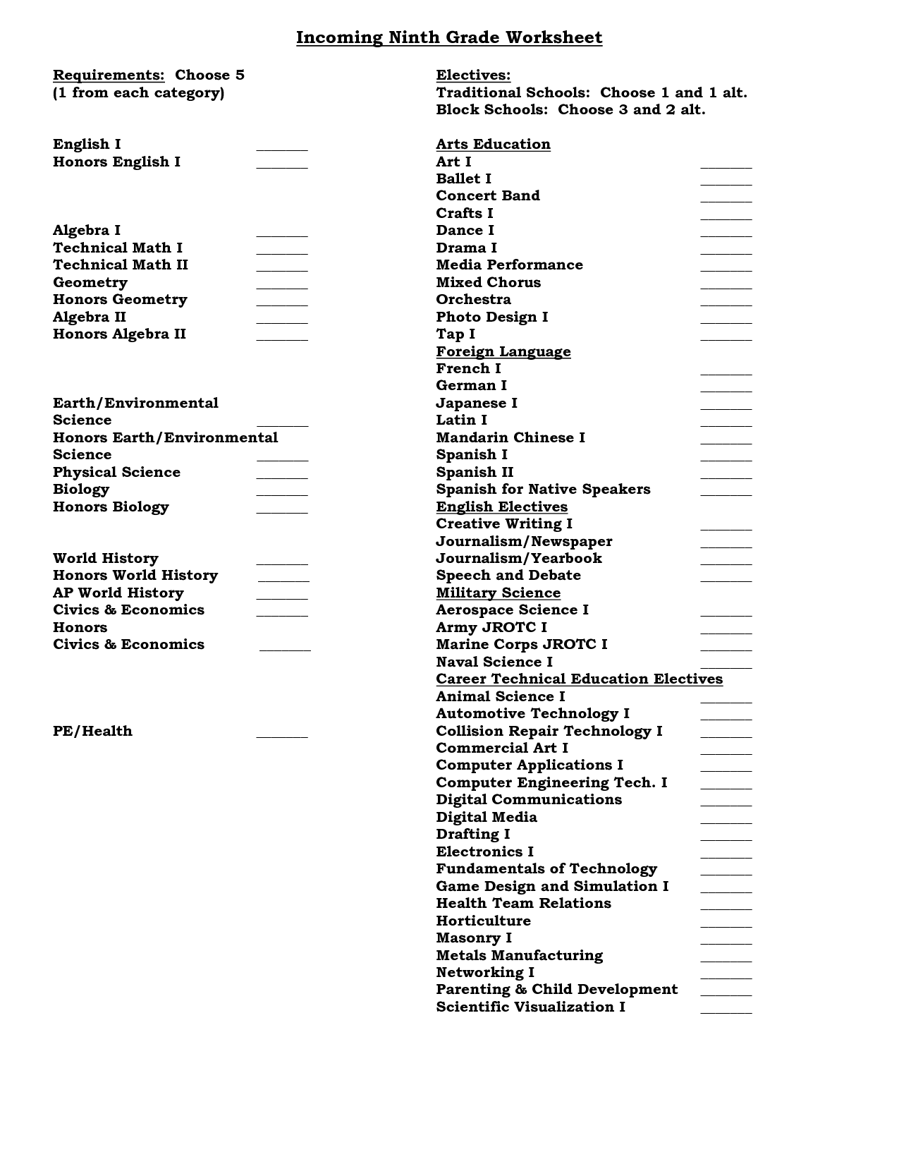 9th Grade Printable Worksheets