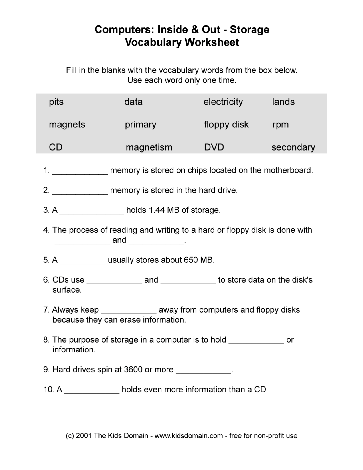 Computers Inside And Out Storage Backup Math Worksheet Answers