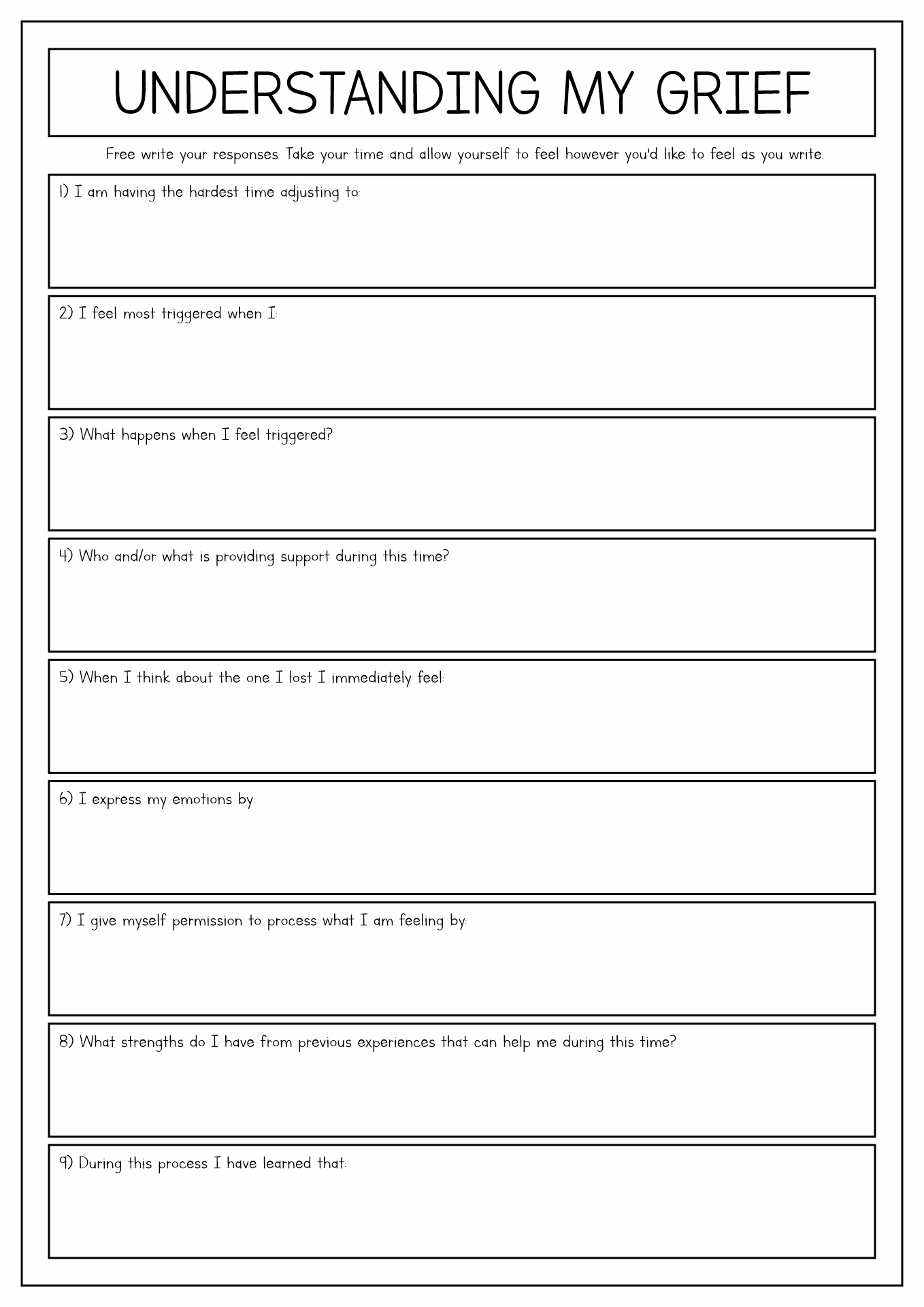 Dealing With Grief Worksheets