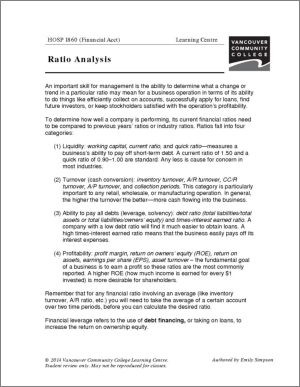 Financial Ratio Analysis Worksheets