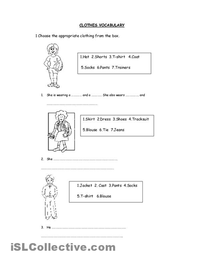 French Clothing Vocabulary Worksheet