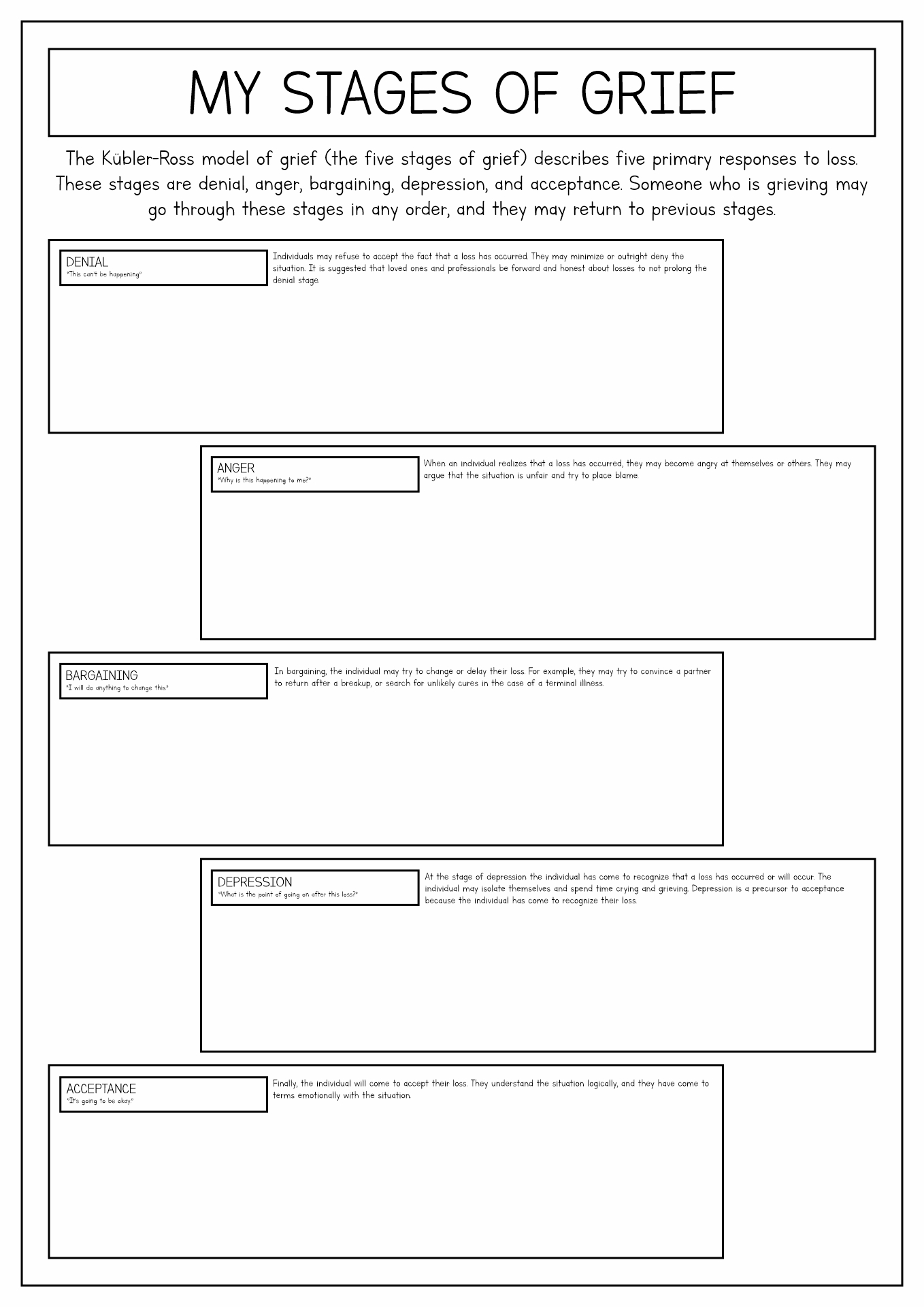 My Stages Of Grief Worksheet Grief Worksheets Therapy Worksheets