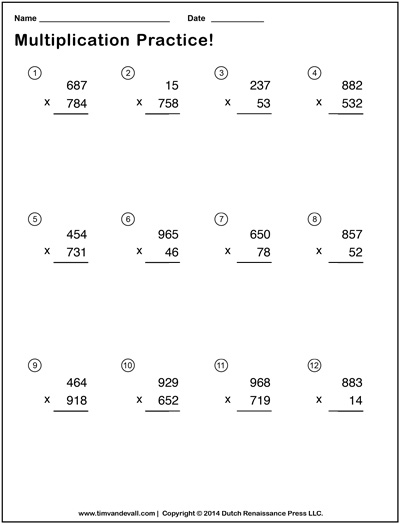 Triple-Digit Multiplication Worksheets