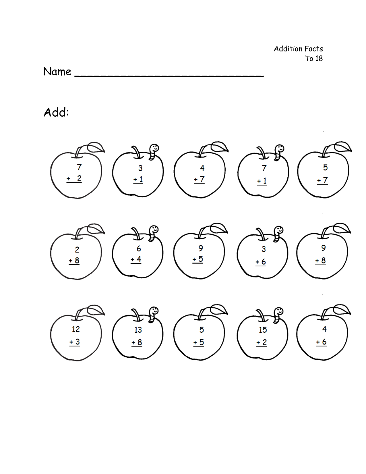 Apple Addition Worksheets Printable