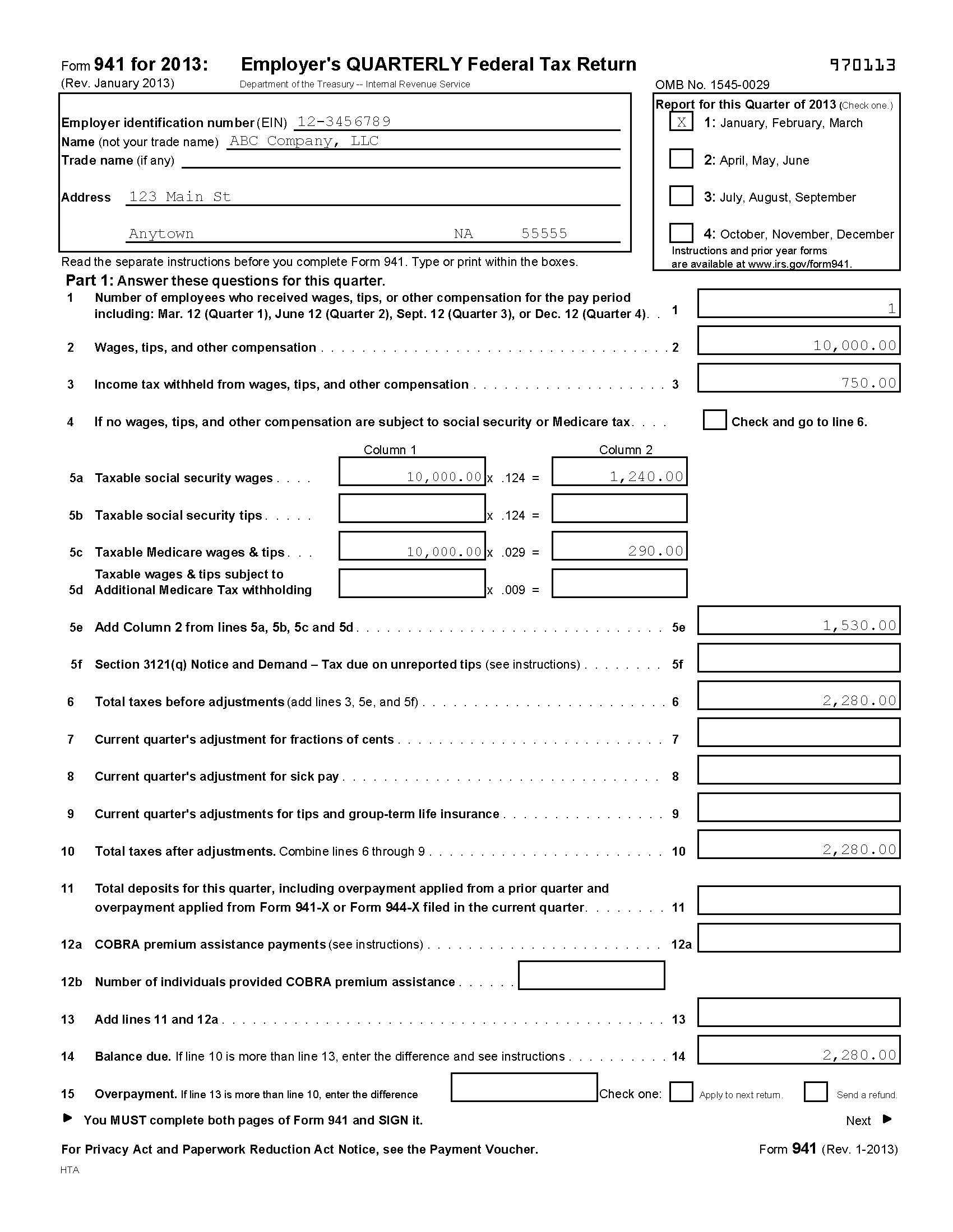 Federal 941 Form Example