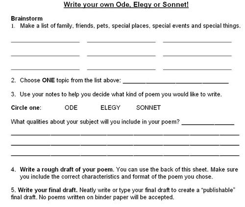 Ode Poem Worksheet