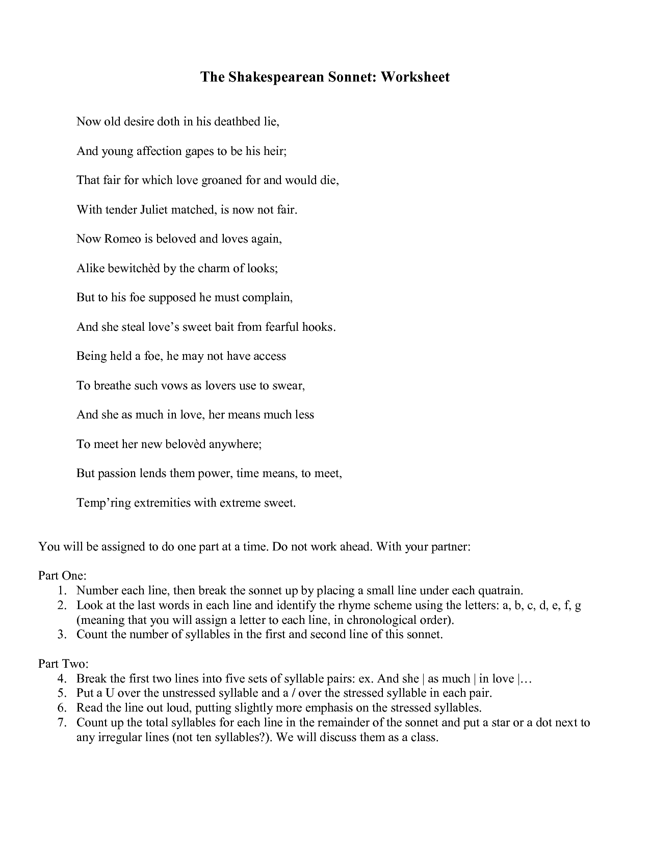 Rhyme Scheme Worksheet