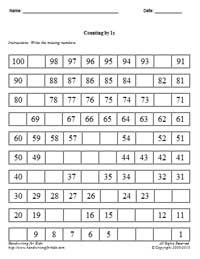 Skip Counting Backwards Worksheets