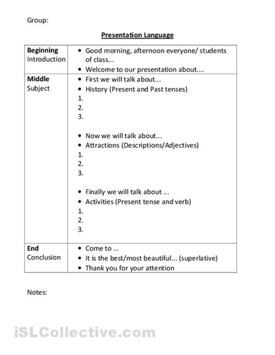 Student Presentation Worksheet