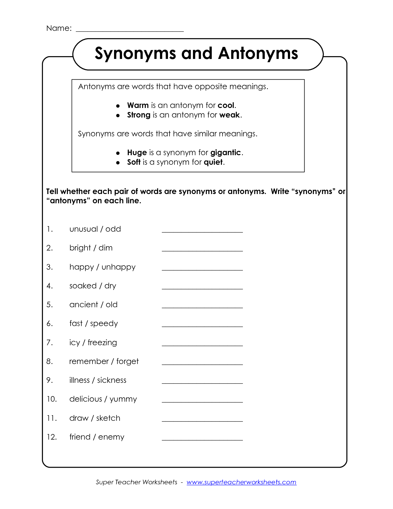 15 Printable Synonyms Worksheets Grade 3 Worksheeto