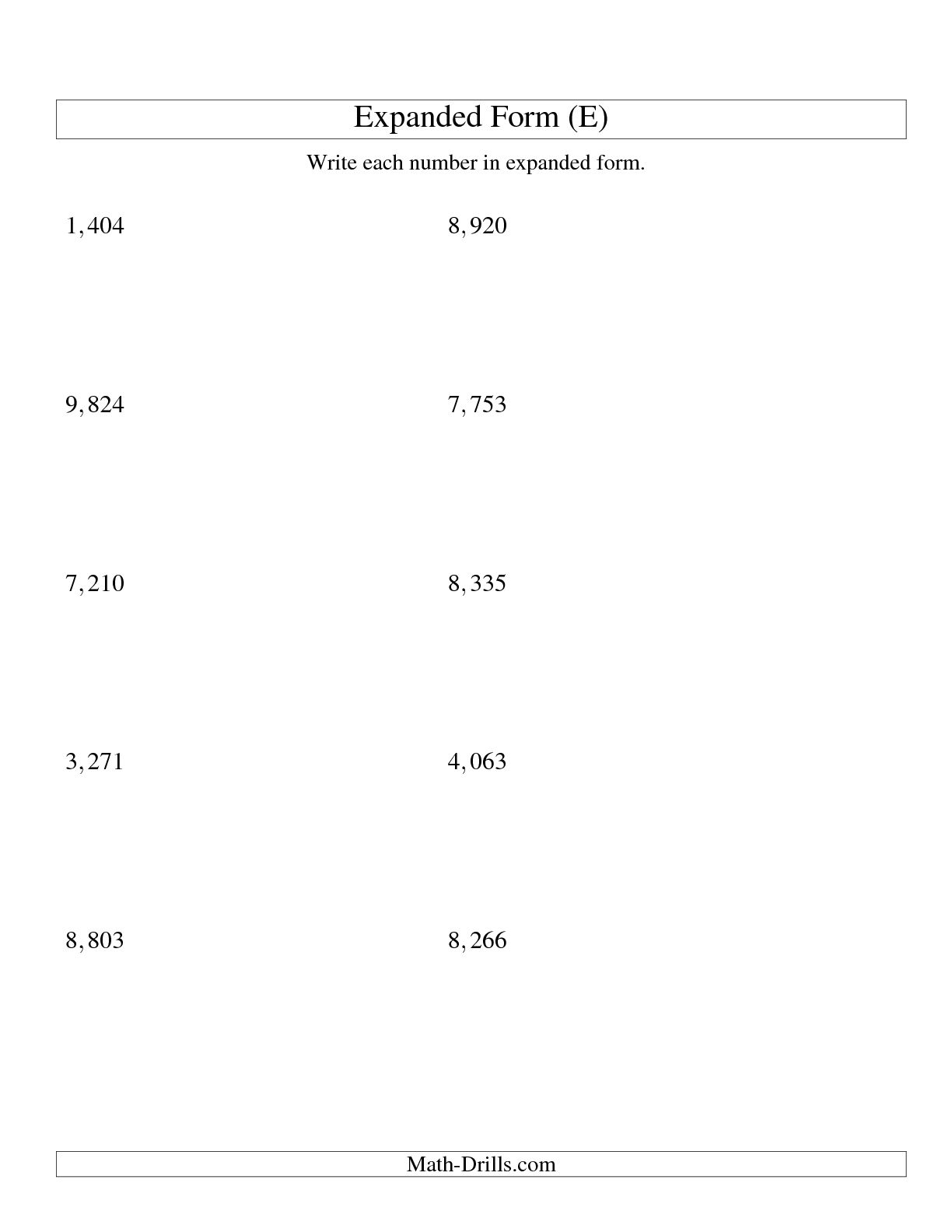 Writing Numbers in Expanded Form Worksheets