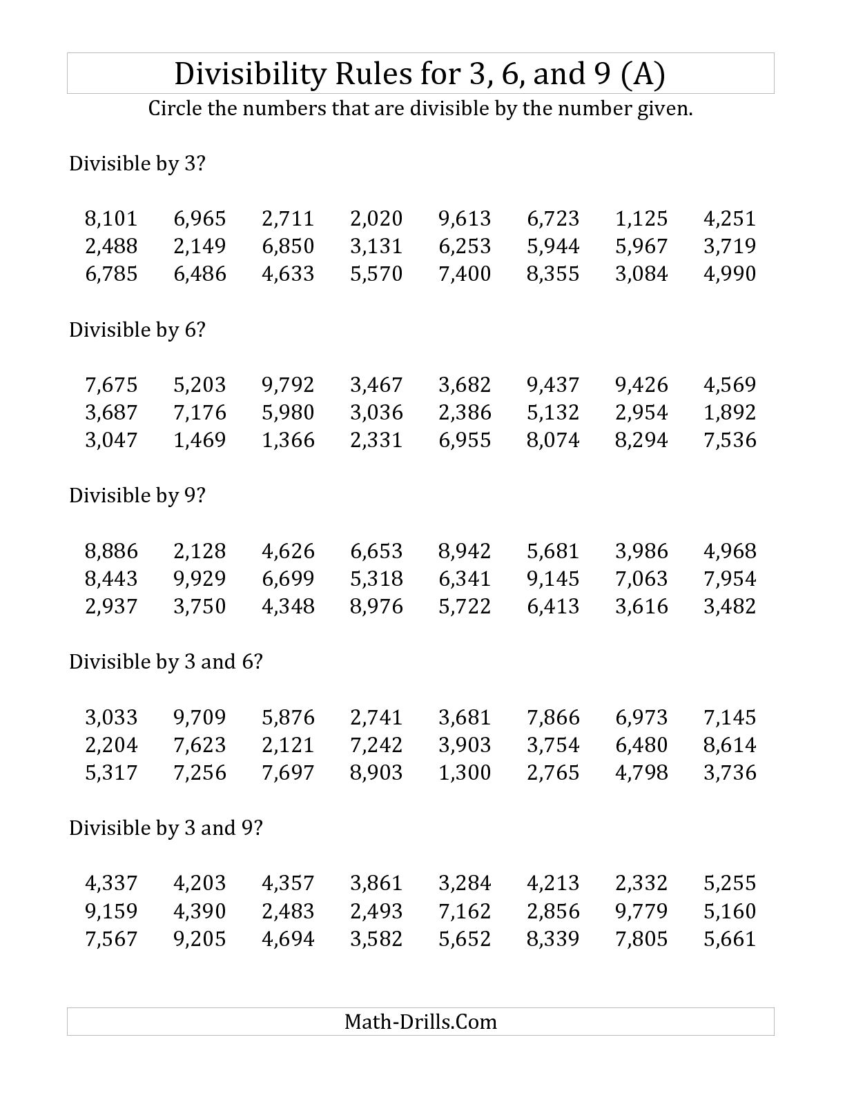 4 Rules for Divisibility Worksheets