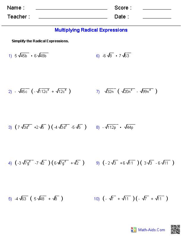 7th Grade Algebra Worksheets