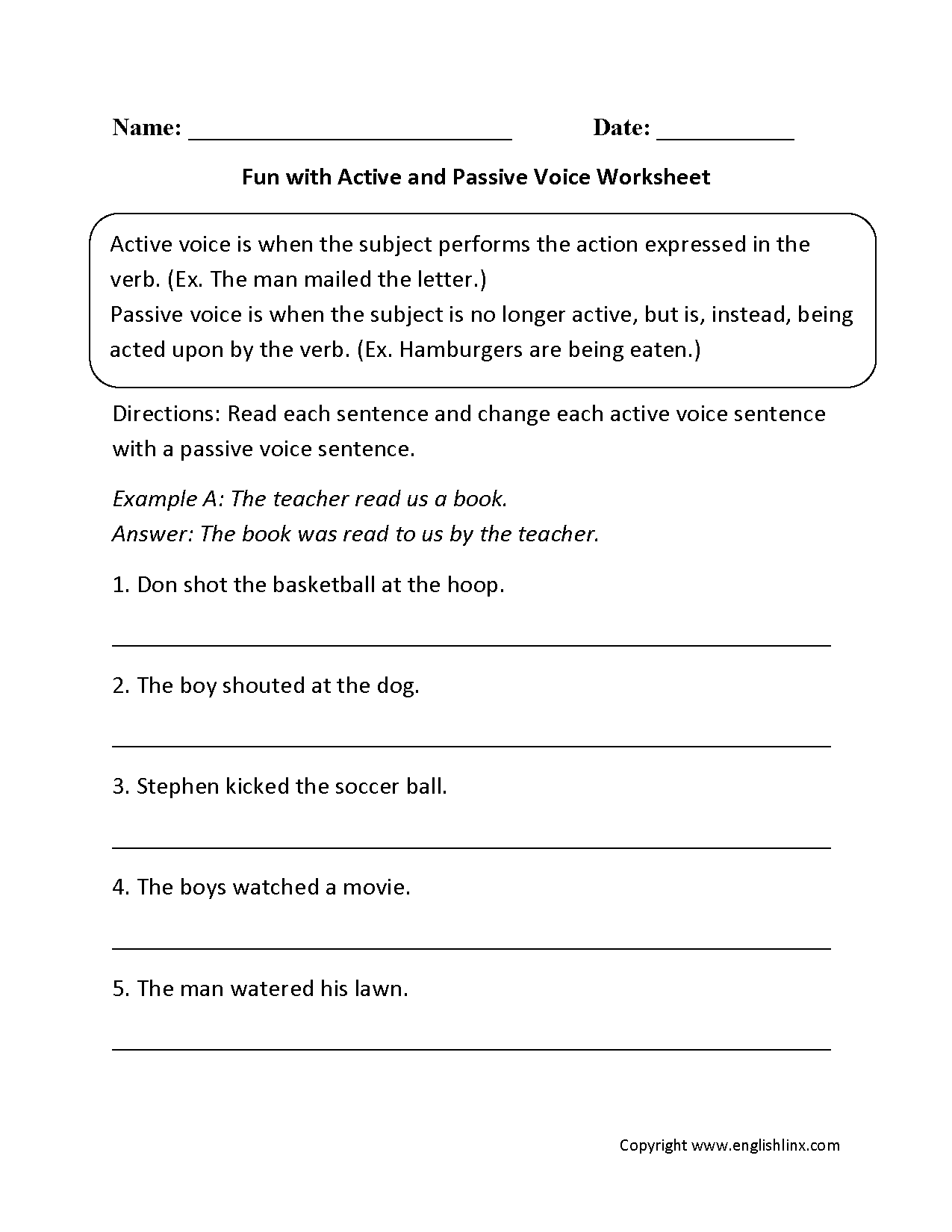 14 Passive Voice Worksheets pdf Worksheeto