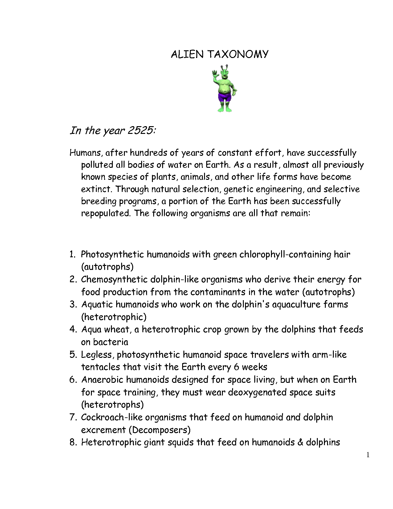 Alien Taxonomy Project Dichotomous Key