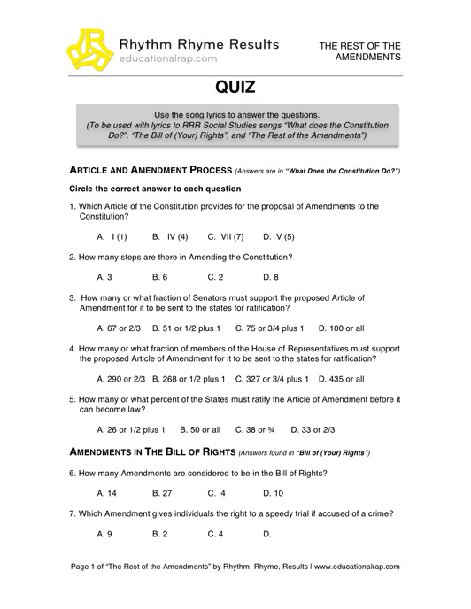 Amendments Quiz Worksheets