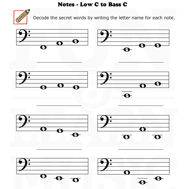 Bass Clef Note Reading Worksheets